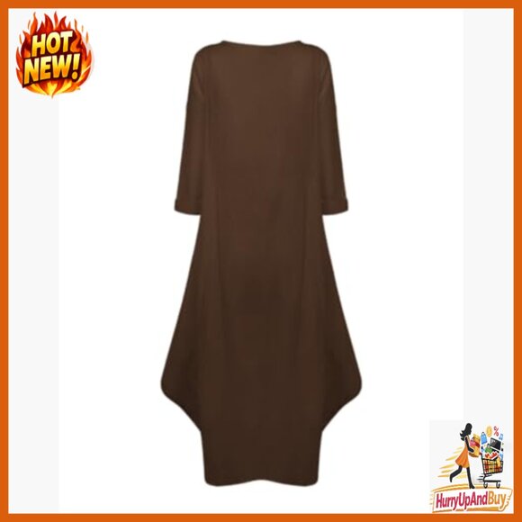 Oversized Linen Cotton Kaftan Dress Boho Casual Maxi with Pockets - Picture 3 of 6